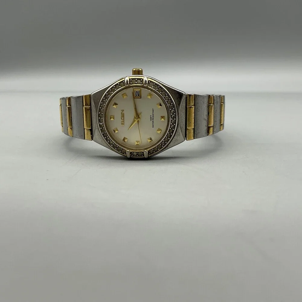 Elgin Womens Watch 24mm Cream Dial Two Tone Expansion Date New Battery